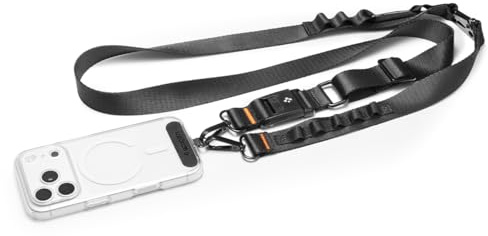 Spigen for Multi-Functional Phone Crossbody & Wrist Strap, Detachable Magnetic Buckle Lanyard with MOLLE Attachment, D-Ring & Snap Hook Compatible w/Phone Cases, Keychains, AirPods, EDC Gear - Black