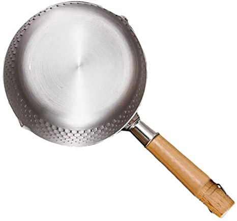 HAWILLOSCH Stainless Steel Japanese Style Milk Pot with Wooden Handle Thickened Soup and Noodle Cooking Pan for Home Kitchen Food Heating and Picnic Use