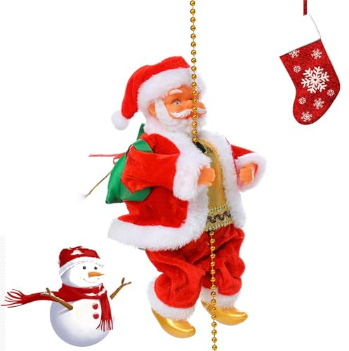Nevalerra Santa Kletterleiter für Baum – Elektrische Weihnachtsmann Dekoration, Bewegliche Leiterfigur, Batteriebetriebenes Design | Lustige Weihnachtsdeko für Innen Außen Fenster Kamin Tannenbaum Par