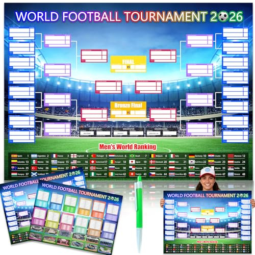 2 poster interattivi pieghevoli per la Coppa del Mondo di calcio 2026, con penna ad acquerello scritta a mano, informazioni sulla squadra e la Coppa del Mondo di calcio, per camera da letto, palestra