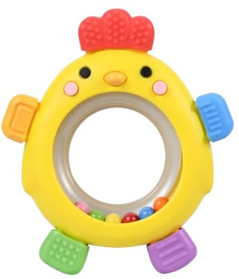 Teething Toys for Baby, Baby Rattles Newborn 0-6 Months, Baby teether, Silicone Teething Ring for Boy Girl Infant Gripping Teething Practice (Yellow)