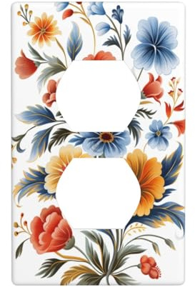 Traditional Daisy Carnation Larkspur Flowers Outlet Cover Light Switch Cover Decorative 1 Gang Wall Plate for Kitchen Room Bathroom Size 7x11.4cm