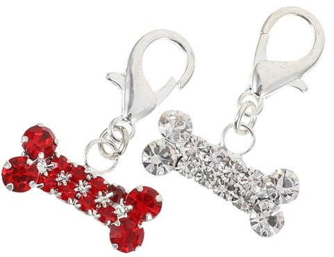 Mobestech 2 Stück Halsband Anhänger für Hunde aus Legiertem Metall mit Strass Roter Knochenform Modisches Design Einfach zu Wechseln als Haustierzubehör