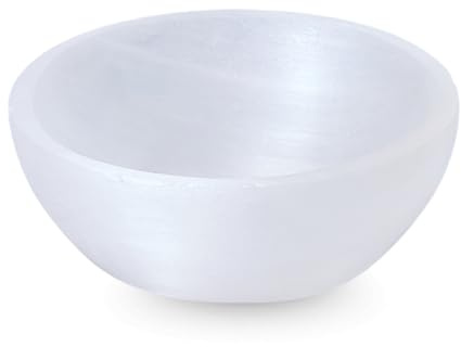 SUPERFINDINGS Cuenco de humo de selenita de cristal de 2,3 ~ 2,4 pulgadas, blanco fantasma, redondo, cristal, reiki, piedras preciosas, tazón para limpiar, decoración de ahumar, regalos