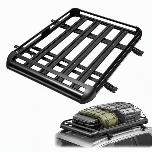 127 x 97CM Universal Dachgepäckträger Korb, 68KG Tragfähig Leicht Dachkorb Gepäckkorb Relingträger Fracht Wanne Aluminium Groß Dach Dachträger mit Bars Dachträger für SUV-Universalmodelle Geeignet