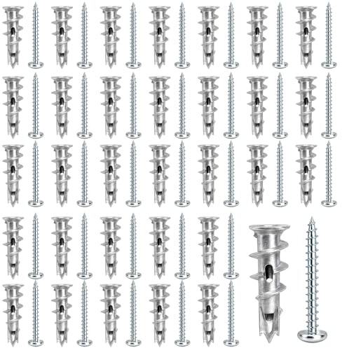 60 Pcs Heavy Duty Plasterboard Fixings, Self-Drilling Plasterboard Fixings Kit, Plasterboard Wall Plu and Screws, Heavy Duty Metal Wall Anchors Kit for Wooden Boards, Plasterboard & Composite Board