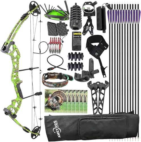 PYMUST Kit arco compound per adulti e principianti, set da tiro con l'arco da caccia con tutti gli accessori, potenza 30-55 libbre, per destrimani, ideale per caccia, pesca e tiro al bersaglio (Verde)