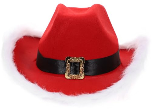 STOBAZA Leuchtende Weihnachtsmütze mit Plüsch und Filz Roter Cowboyhut mit Licht Warm und Lustig für Weihnachtsfeiern und Partyoutfits Geeignet