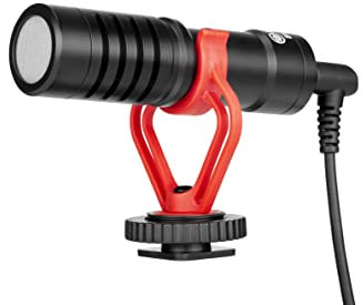 BOYA by-MM1 Microphone pour appareil photo avec support antichoc/pare-brise Microphone universel pour appareils photo et caméscopes, iPhone, smartphones Android