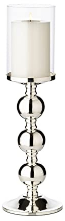 EDZARD Windlicht Bamboo (H 44 cm), edel versilbert, mit Glaszylinder | Anlaufgeschützt, kein Silberputzen nötig · Zylinder unten offen, nimmt kein Wachs auf · für Stumpenkerzen bis Ø 8 cm