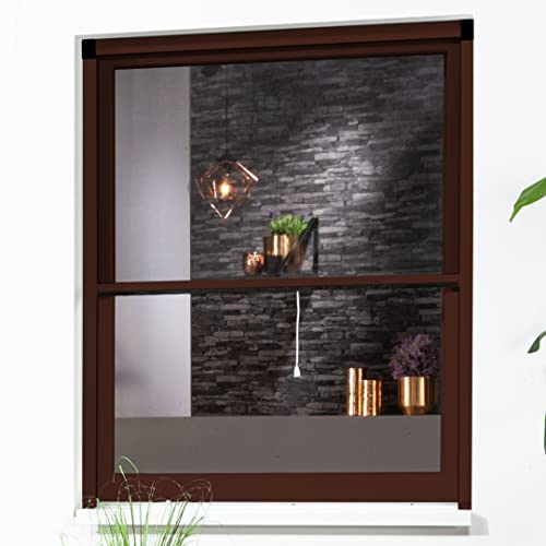 Alu Fensterrollo Bausatz Fliegengitter für Fenster SMART Insektenschutzrollo (130cm x 160cm, braun)