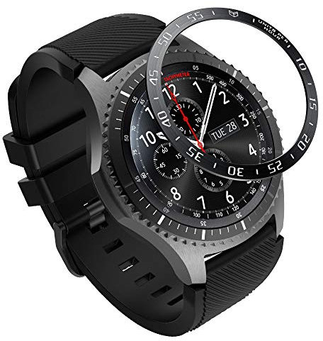 MoKo Bezel Ring Compatible with Samsung Gear S3/Galaxy Watch 46 mm, Smartwatch Bezel Ring Adhesive Cover Scratch-Resistant Stainless Steel Protection for Samsung Gear S3/Galaxy Watch 46 mm - Black