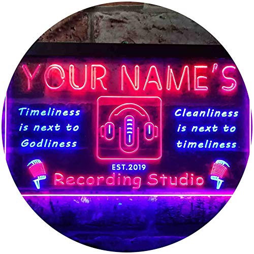 ADVPRO Personalized Your Name Est Year Theme Recording Studio On Air Dual Color LED Barlicht Neonlicht Lichtwerbung Neon Sign Blau & Rot 300 x 210mm st6s32-qm1-tm-br