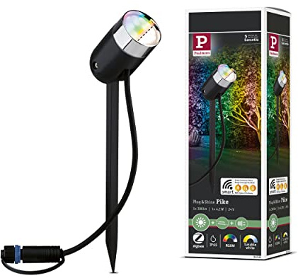 Paulmann 94283 Plug & Shine LED utomhusbelysning Zigbee Spot Pike RGBW inkl. 1x4,5 W dimbar IP44 antracit trädgårdsbelysning plast 3000 K