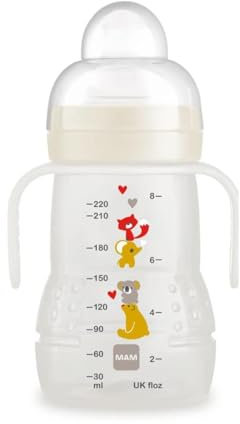 MAM Tazza Trainer, Con Tettarella in Silicone Skinsoft Antigoccia, Facile da Afferrare, 4+ Mesi, 220 ml, Neutro, Giorno