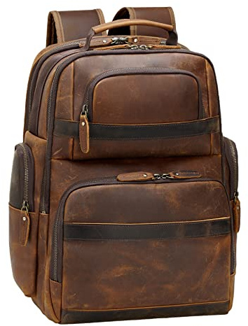 TIDING Men's Vintage Leather Backpack 15.6 Laptop Bag Large Capacity Business Travel Hiking Shoulder Daypacks