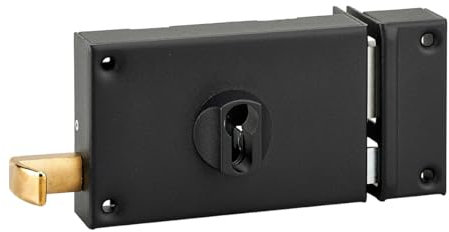 THIRARD - Caja de cerradura horizontal con aplique doble entrada de tiro para entrada, recta, eje 70 mm, 140 x 88 mm, negro