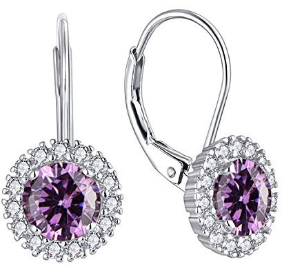JO WISDOM Pendientes Plata 925 Mujer con Circonita Cúbica AAA Piedra natal de Febrero Color Amatista