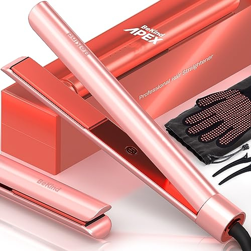 2-in-1 Hair Straightener Flat Iron by BeKind Apex | 1“ 460°F Straightener and Curler for All Hairstyles | UltraSmooth Tech | 15s Fast Heating & Temp Memory | Gift Set for Girls Women (Apex Peach)