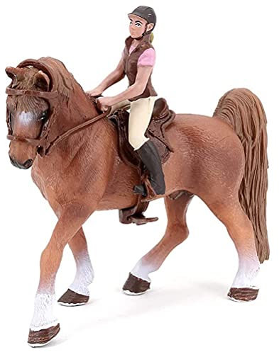 HUSHUI Mini Modell Figur Spielzeug,Miniatur Simulation Braunes mit Reiterin Figur und Sattel Tierfigur Sammlung Modell Spielzeug Kinder