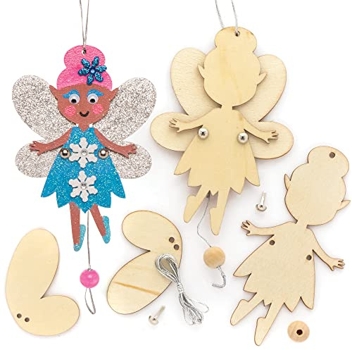 Baker Ross FE861 WInterfee-Holzpuppen, 5 Stück, Basteln Sie Ihre eigenen Holzpuppen, Puppen für Kinder, Holzhandwerk für Kinder zum Zusammenbauen und Dekorieren