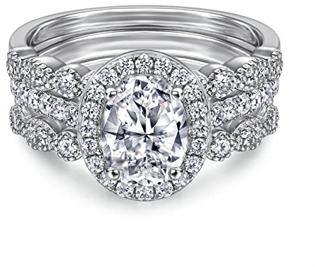 Skcess Zarter Ring Silber 925, Eheringe Weißes Gold DREI-Ring-Set Zirkon Verlobungsringe Größe 60 (19.1)