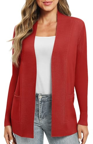 EXCHIC Donna Casuale Manica Lunga Lavorare a Maglia Cardigan Leggero Comodo Fronte Aperto Maglioni Lunghi con Tasche