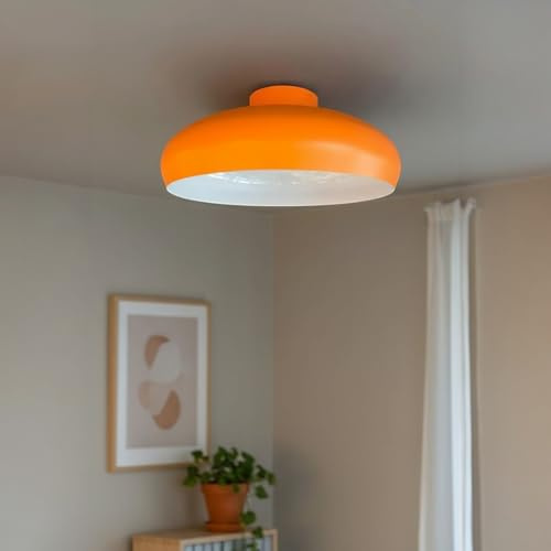 bamyum Deckenlampe Orange Weiß, Androa, Küchenlampe Ø40 cm 1 flammig E27, Deckenleuchte Vintage Wohnzimmer, Retro Schlafzimmer
