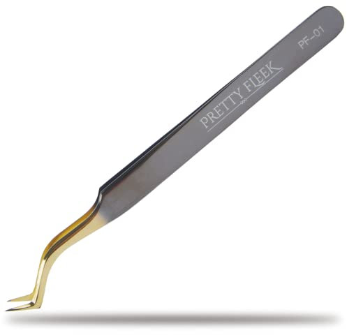 PRETTY FLEEK | Professionell pincett | Kalibrerad och precisionsbearbetad pincett för franstekniker | Rostfritt stål svart och guld | PF-01