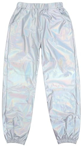 SOIMISS byxor metalliska för gnistrande kvinnor, stretchiga, flickor, figurnära joggare med midja, fritid, höga, L joggingbyxor, fest, hiphop-byxor, cargo, holografiskt snygga