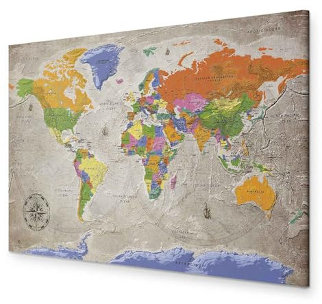 B&D XXL - Akustikbild englische Weltkarte Bilder Akustikschaum Hochleistungsschallabsorber Schallschutz Leinwand 1 tlg Wandbild Raumakustik Schalldämmung Lernkarte Landkarte