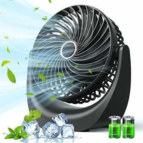Desk Fan, Small Table Fan with Strong Airflow Quiet Operation Portable Fan Speed Adjustable Head 360°Rotatable Personal Fan for Home Bedroom Office Outdoor Table and Desktop (Black)