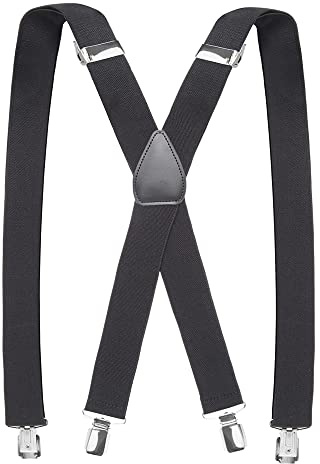 Pejoye Hosenträger für Herren 3.5cm Breit Arbeitshosen Stark Motorradhose Lang X Form 4 Metall Clips Einstellbar und Elastisch Einheitsgröße für Männer und Damen