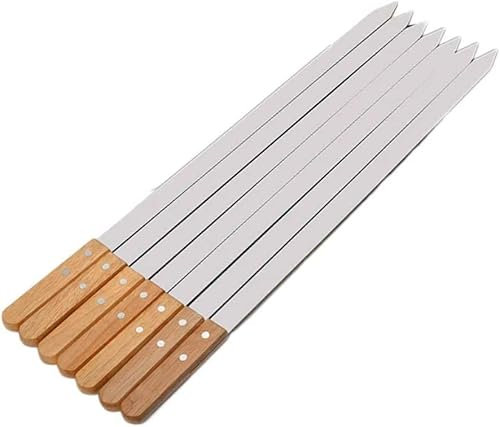 PORUTE Grillutensilien, 60 cm groß, Edelstahl, Grillspieße, Eichenholz, Grillgabeln, langer Griff, flacher Schaschlikspieß, BBQ-Zubehör, Werkzeuge, 1 Stück (8 Stück) (Farbe: 5 Stück)