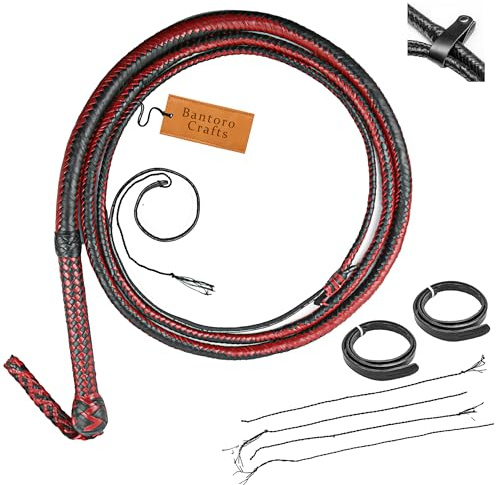 Känguru-Peitsche, 1,2 bis 7,3 m, echtes Känguru-Leder, Bauchnabel und Leder, 16 geflochtene Stränge, geflochtenes Leder