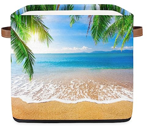 TropicalLife Canasta de almacenamiento plegable de tela con hojas de palma, para dormitorio, baño, hogar, cuarto de bebé, para juguetes, ropa