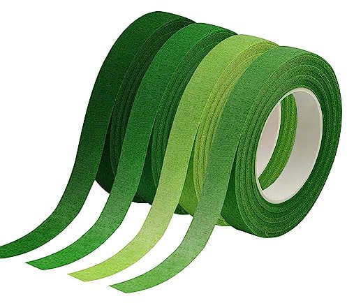 Rjayaa Florist Tape Green, 4 Rolls Floral Tape Arrangement Supplies Flower Tapes Sticky Florist Stem Wrap for Bouquet Flowers Wrapping Craft Projects DIY