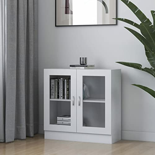 NITCA Vitrinenschrank Glasvitrine Bücherschrank Mit Glastüren Vitrine Weiß Schrank Mit Vitrine Glasvitrine Groß Esszimmer Vitrinenschrank 82,5x30,5x80 cm Holzwerkstoff