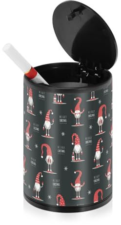 Skandinavische Weihnachts-Zwerge, schwarzer Aschenbecher für Zigaretten im Freien, mit Deckel, geruchsdicht, Edelstahl, tragbar, rauchfrei, Autozubehör