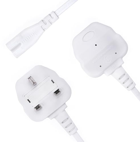 Lite-an 1.8 Meter Figure 8 Power Lead - 2 Pin Power cable for Samsung TV Power Cable, Printer cable, PS5 power cord UK, Xbox power cable, IEC C7 Power Cord, White