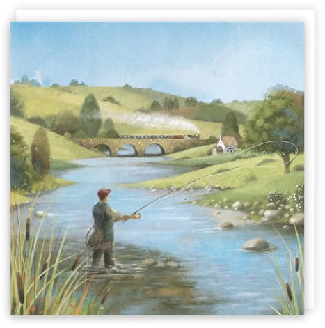 Hunts England Milo's Gallery Karte zum Fliegenfischen, für jeden Anlass, blanko, Karte für alle Anlässe, für alle Anlässe, für Jungen, Männer
