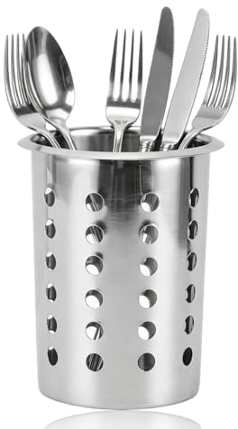 HERCHR Cestello scolaposate, Portautensili da Cucina in Acciaio Inossidabile, Utilità Casa Cucina Scolapiatti per utensili da banco(Versione perforata)