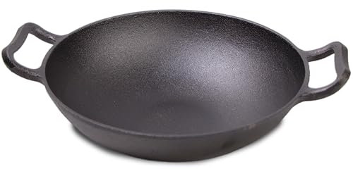 Frischluftküche Padella wok in ghisa – Consente di preparare piatti asiatici dalla griglia, cottura rapida e intenso aroma di fumo, in ghisa, 45 x 36 x 12 cm