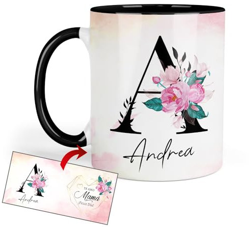 Kembilove Taza Personalizada con Nombre e Inicial - Día de la Madre - Café 350 ML - Regalos para Madres - Original para Regalar (Diseño 1)