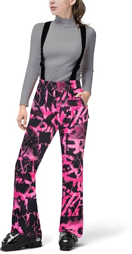 33,000ft Womens Ski Pants Waterproof Ski Trousers Windproof Snowboard Pants Softshell Warm Ski Suit with Adjustable Waist & Detachable Braces Printed Camouflage M/31L