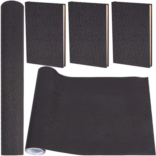 CRASPIRE Paño de Lino para Libros de 2000x425 mm para Encuadernación de Libros Superficie de Tela Autoadhesiva Negra Cubierta para Libros con Respaldo de Papel Álbum de Recortes Cubierta Protectora