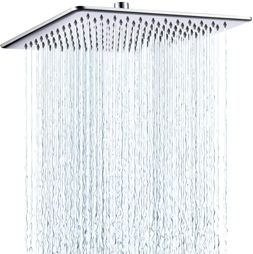 G-Promise 12 Inch All Metal Thickened Square Rainfall Showerhead, Large Shower Head for Full Body, Sturdy and Durable, Wall Mount, Polished Chrome