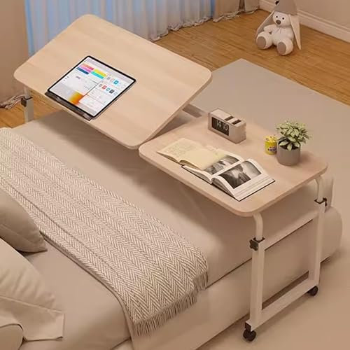 Betttisch, Verstellbarer Bettschreibtisch mit Rollen, Betttisch, rollender Bettschreibtisch, mobiler Betttisch, Verstellbarer, kippbarer Laptoptisch, für Zuhause, Schlafzimmer, Büro, Kranken