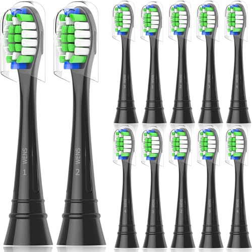 WENS Sensitive Ersatzbürsten Kompatibel mit Philips Sonicare Elektrische Zahnbürste, Aufsätze Passend für täglich präzise Zahnreinigung, 12er (Schwarz)