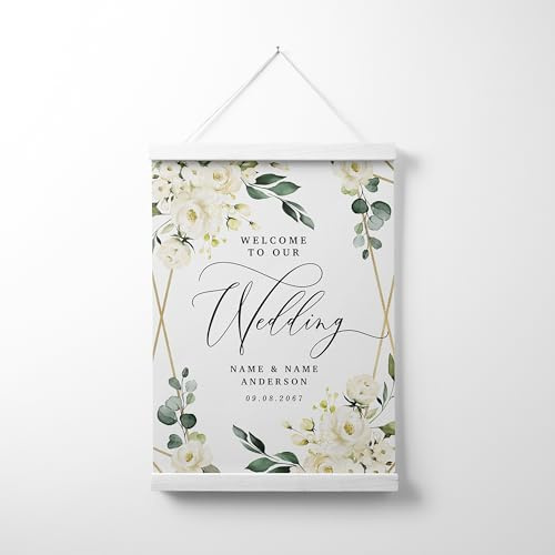 Panneau de bienvenue personnalisable – Panneau de réception de mariage moderne à suspendre pour mariages, anniversaires et événements spéciaux (4)